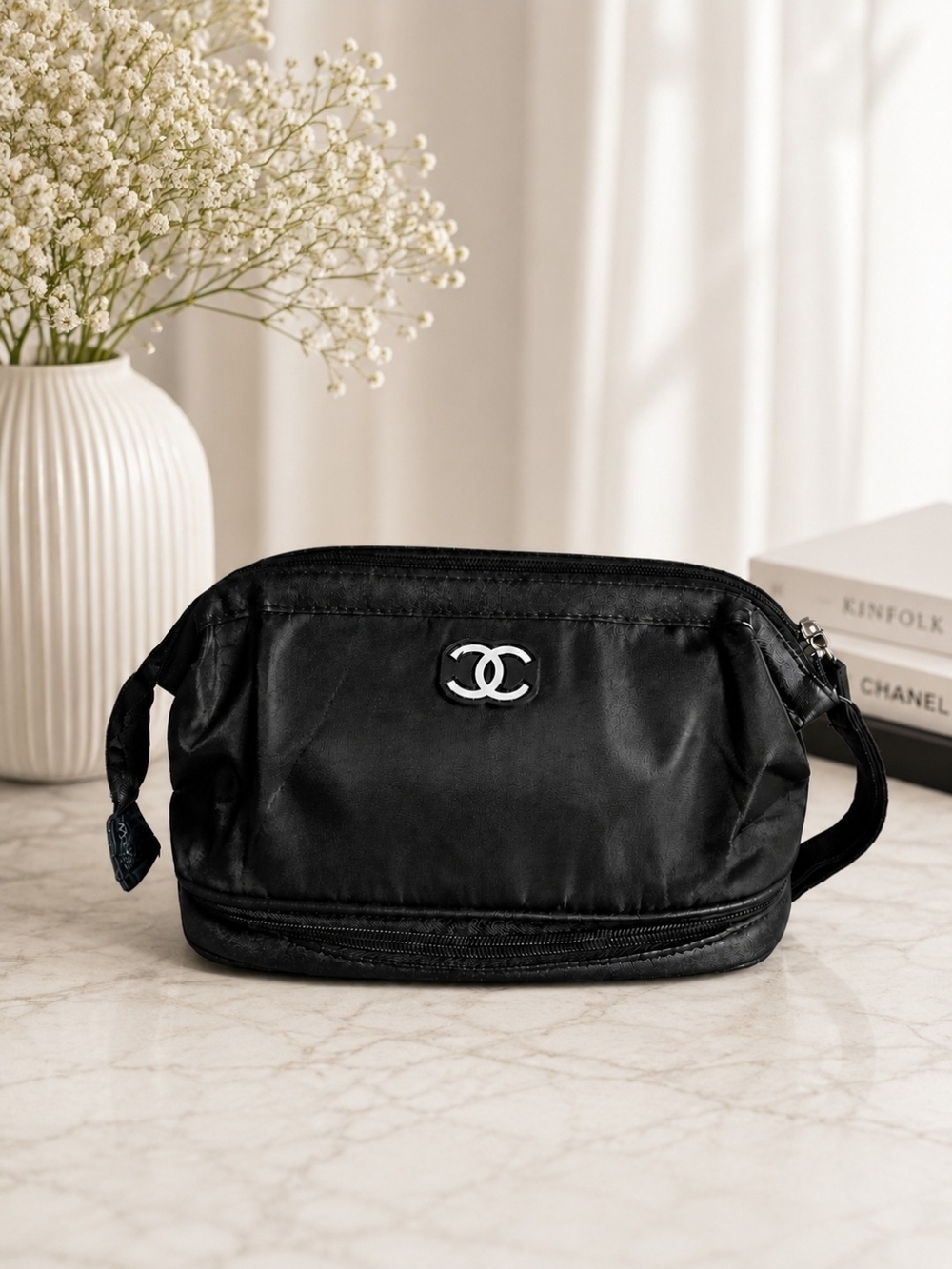 Nylon Cosmetic Bag With Extra Zip Compartment NEW W/Dustbag LG